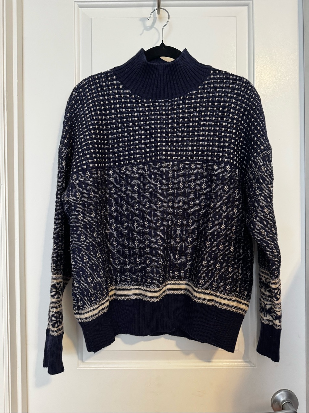 COS Navy and Cream Patterned Turtleneck Wool Sweater NWT
